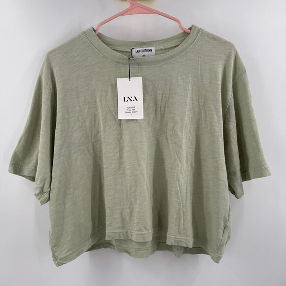 LNA CLOTHING Tee Size Large NWT Yara Smoke Green Crop Cropped Casual Comfy Top - Picture 9 of 9